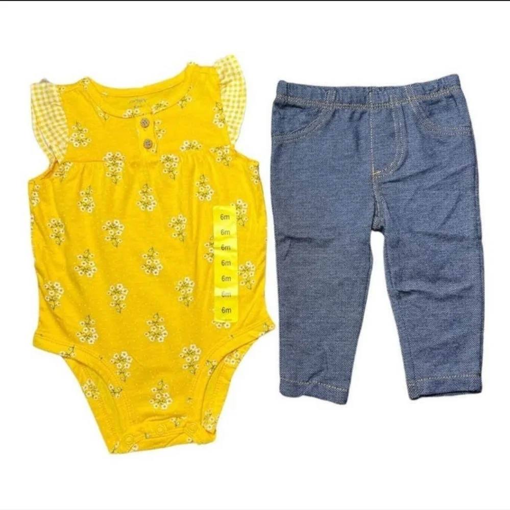 4 Pack)Carters Baby Girl Sz 3 Months Yellow White Daisies Bodysuit‎ Pants Cotton